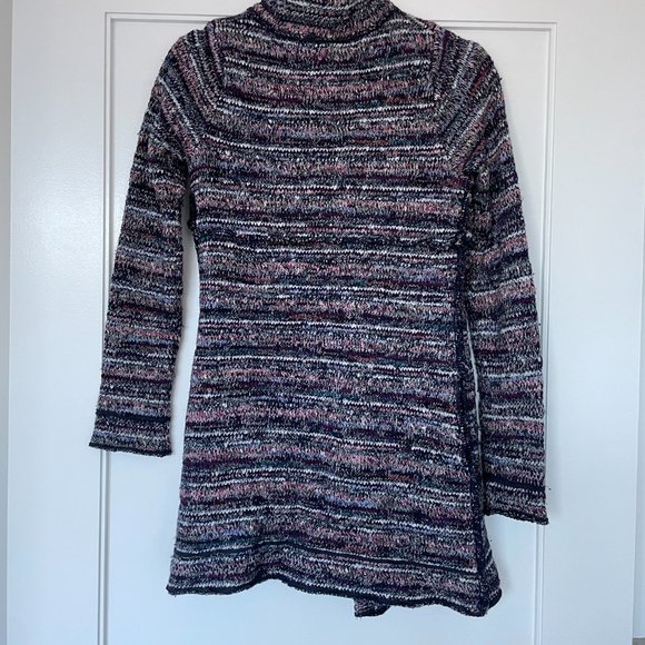Free People Multicolored Cardigan Knit Wool Blend Raw Seam Coat Turtle Neck - Picture 2 of 5